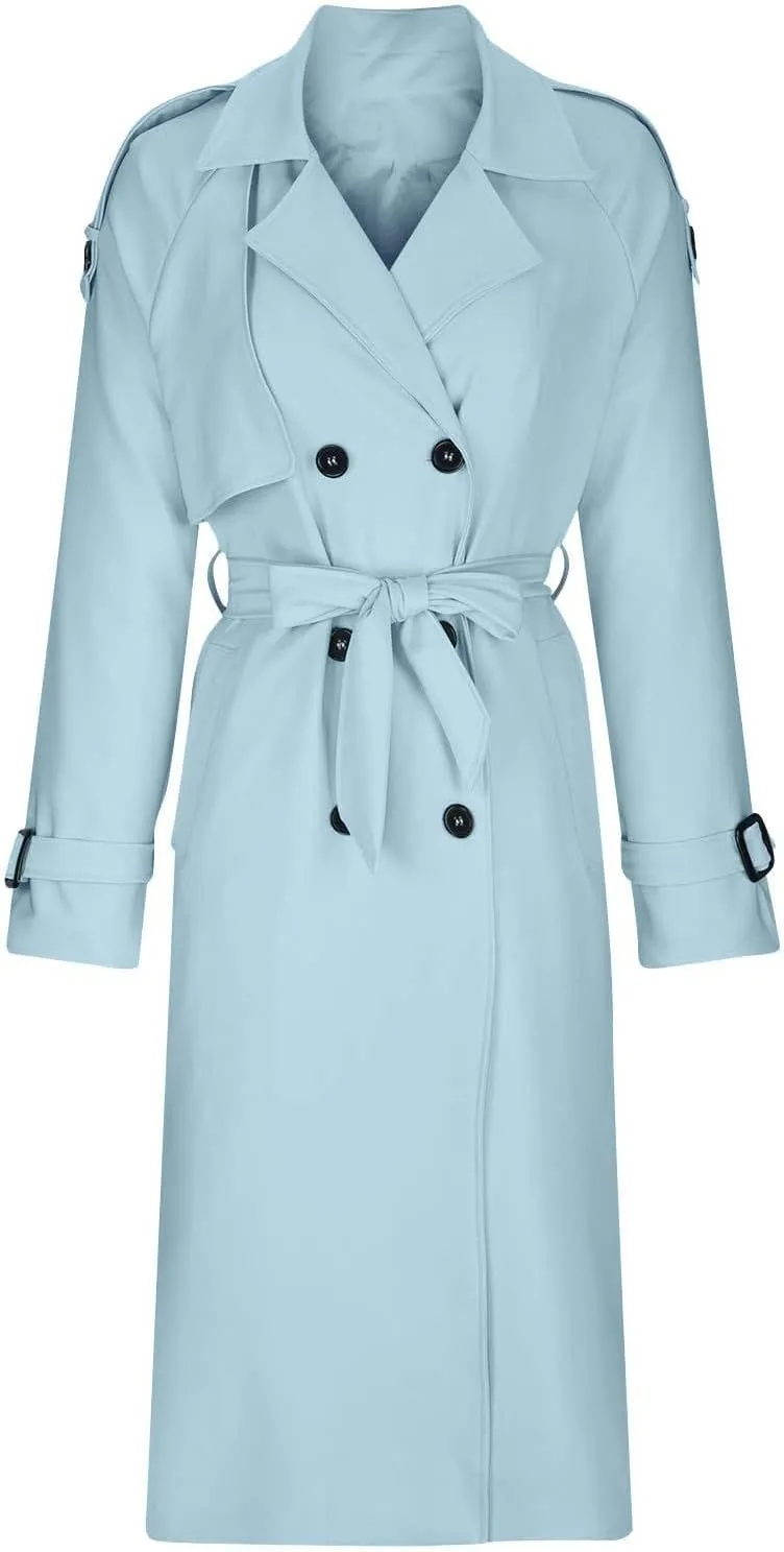 Trench Coat For Women 2024 Winter Trendy Pea Coats Double Breasted Fall Fashion Lapel Collar Outerwear Long Jacket