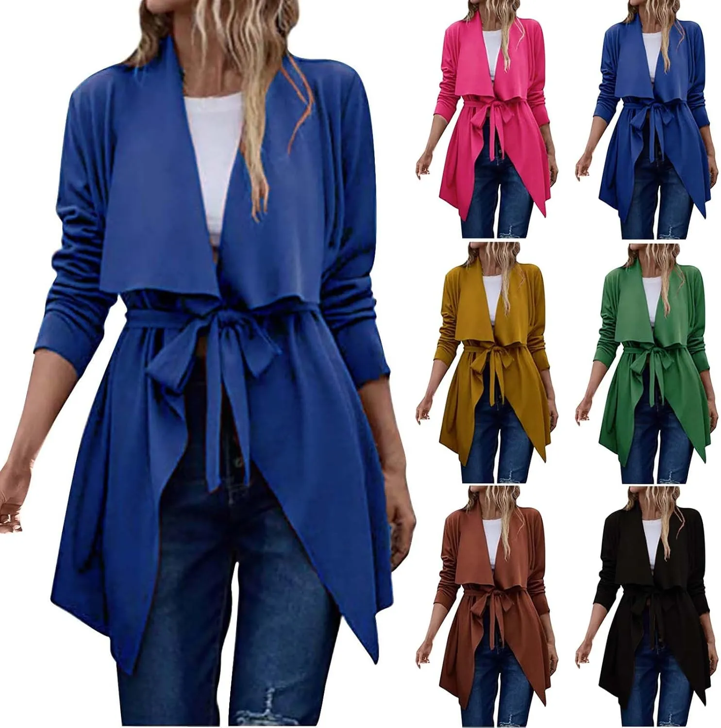 Trench Coat for Women Lightweight V Neck Fall Outfit Long Sleeve Belted Casual Pea Coat Office Work Jackets