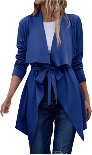 Trench Coat for Women Lightweight V Neck Fall Outfit Long Sleeve Belted Casual Pea Coat Office Work Jackets