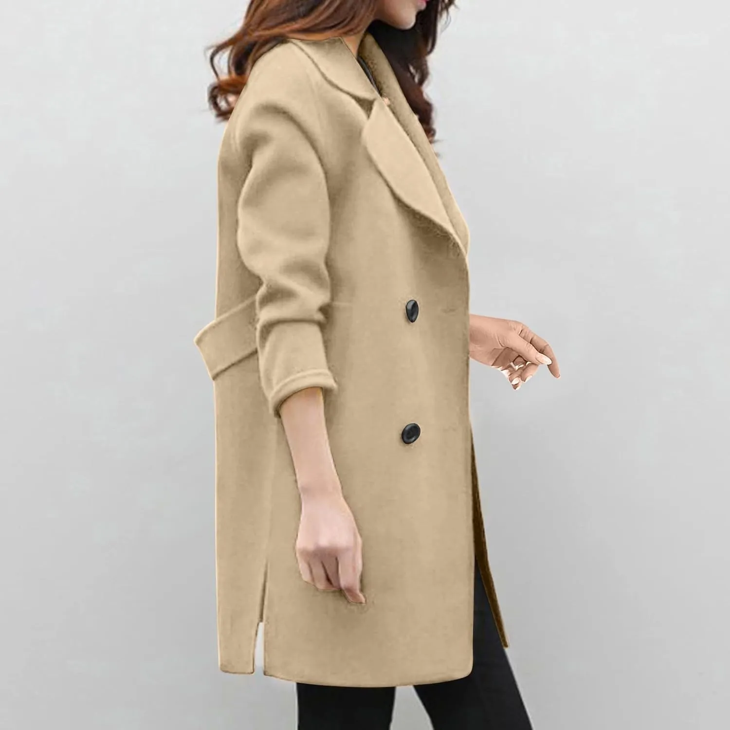 Trench Coat for Women Winter Wool Blend Pea Coats Mid Length Notched Collar Double Breasted Overcoat Jackets