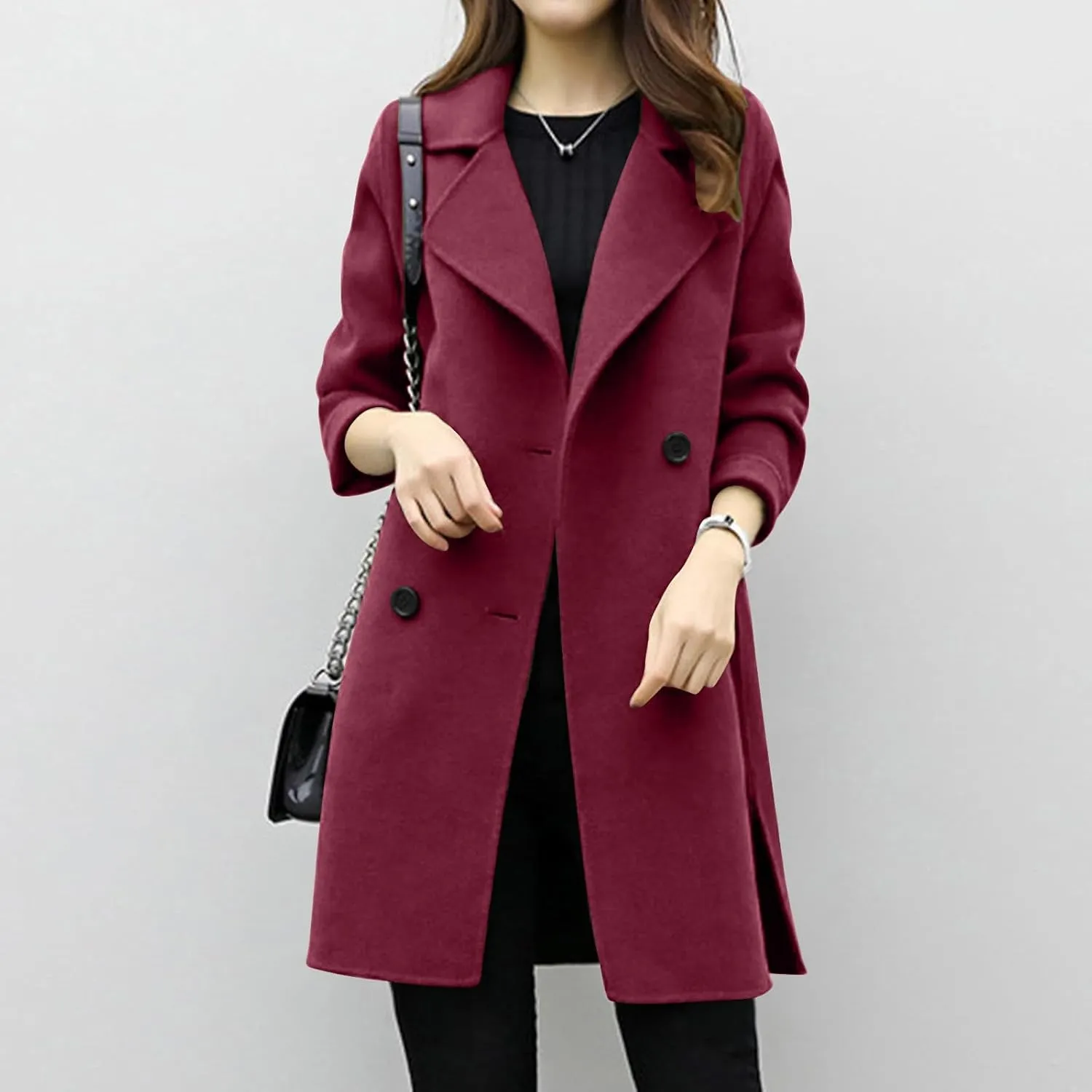 Trench Coat for Women Winter Wool Blend Pea Coats Mid Length Notched Collar Double Breasted Overcoat Jackets