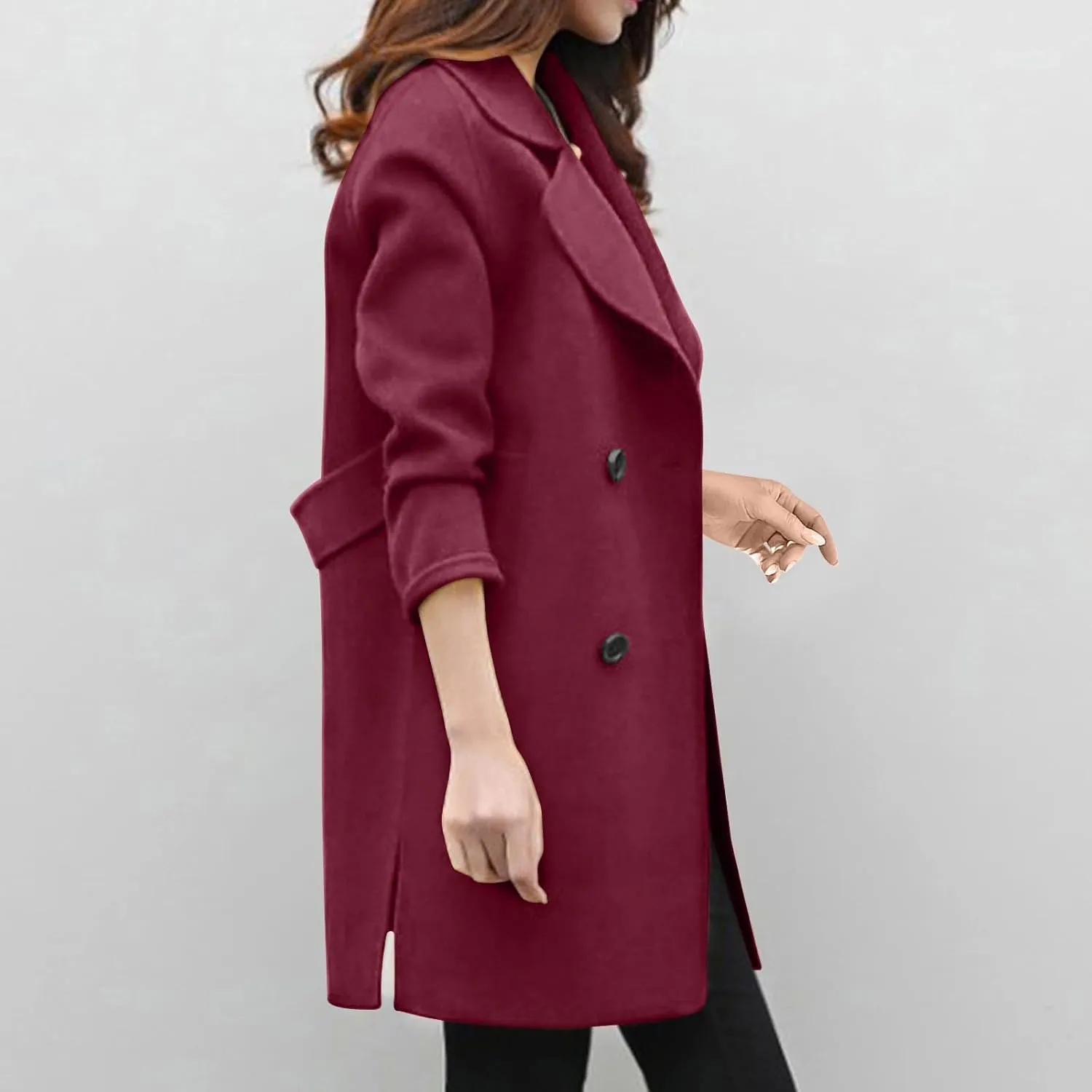 Trench Coat for Women Winter Wool Blend Pea Coats Mid Length Notched Collar Double Breasted Overcoat Jackets