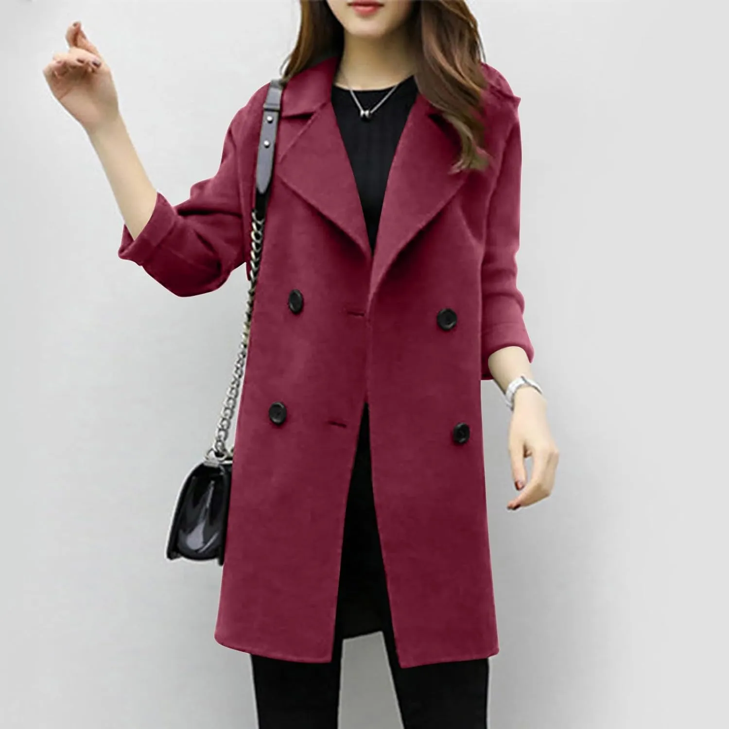 Trench Coat for Women Winter Wool Blend Pea Coats Mid Length Notched Collar Double Breasted Overcoat Jackets