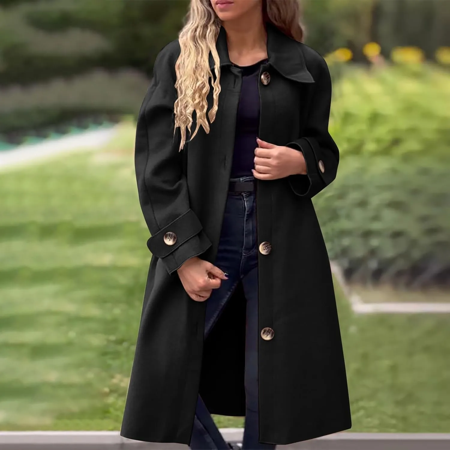 Trench Coat Sleeve Casual Fuzzy Jacket Loose Fitting Warm Winter Outwear Fashion Lapel Jacket Hooded Trench Coat