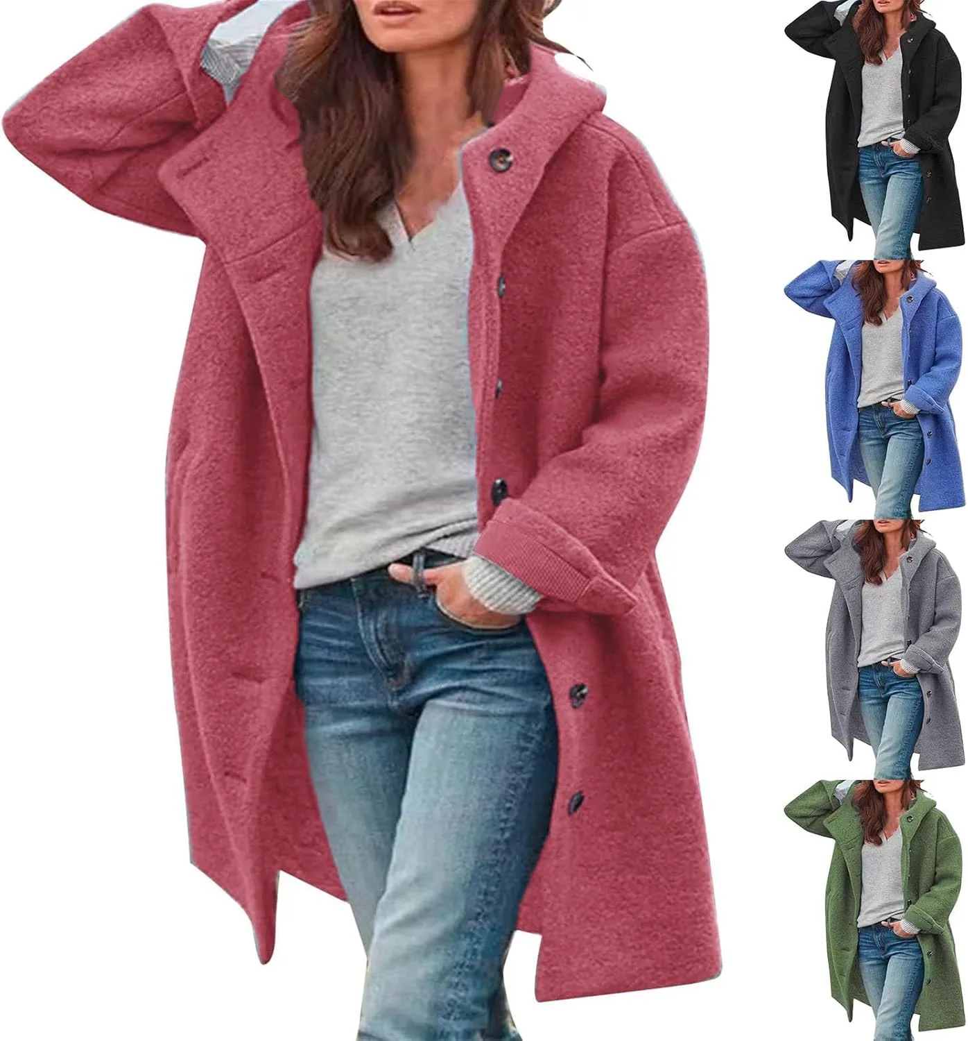 Trench Coat Sleeve Casual Fuzzy Jacket Loose Fitting Warm Winter Outwear Fashion Lapel Jacket Hooded Trench Coat
