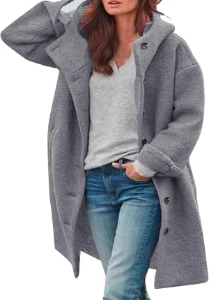 Trench Coat Sleeve Casual Fuzzy Jacket Loose Fitting Warm Winter Outwear Fashion Lapel Jacket Hooded Trench Coat