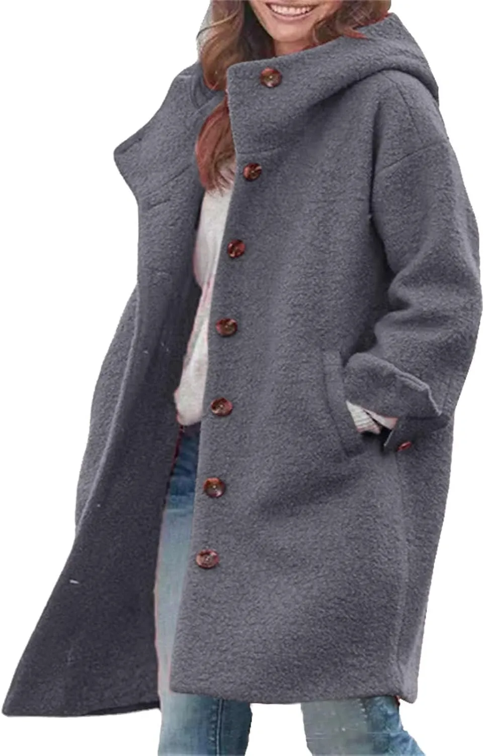 Trench Coat Sleeve Casual Fuzzy Jacket Loose Fitting Warm Winter Outwear Fashion Lapel Jacket Hooded Trench Coat