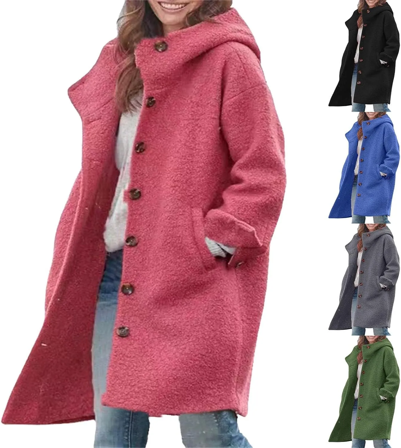 Trench Coat Sleeve Casual Fuzzy Jacket Loose Fitting Warm Winter Outwear Fashion Lapel Jacket Hooded Trench Coat
