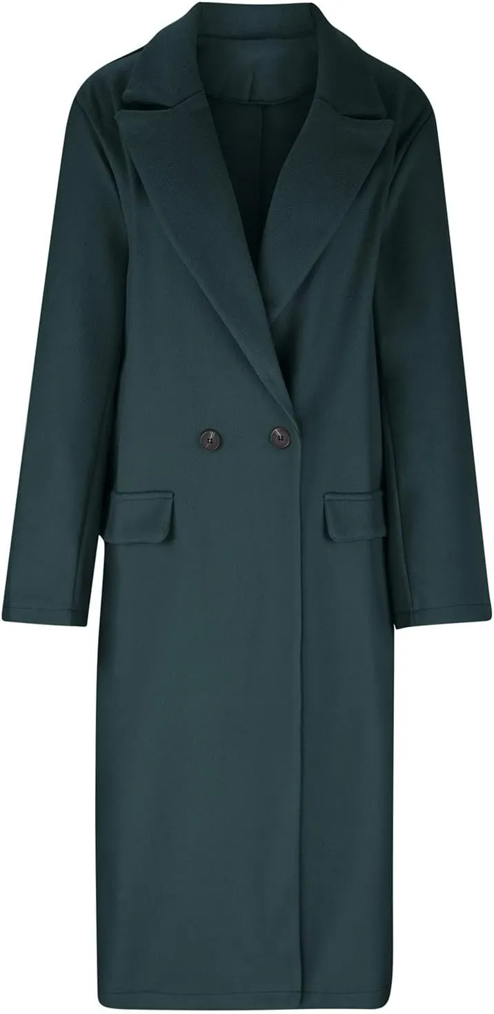 Trench Coats for Women 2024 Trendy Single Breasted Office Overcoats Notched Lapel Collar Wool Blend Pea Coat