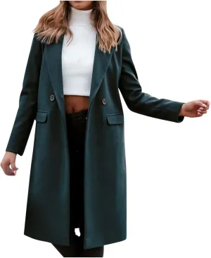 Trench Coats for Women 2024 Trendy Single Breasted Office Overcoats Notched Lapel Collar Wool Blend Pea Coat
