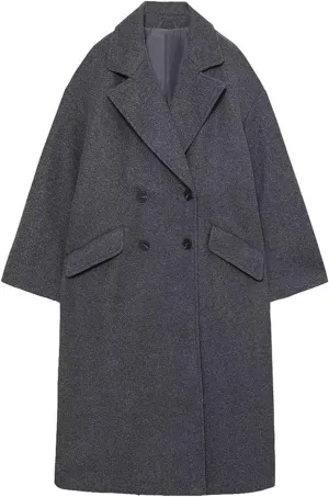 Trench Coats for Women Casual Wool Blend Fall Winter Warm Jacket Notch Lapel Single-Breasted Pea Coat With Pockets