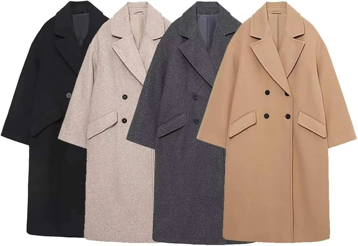 Trench Coats for Women Casual Wool Blend Fall Winter Warm Jacket Notch Lapel Single-Breasted Pea Coat With Pockets