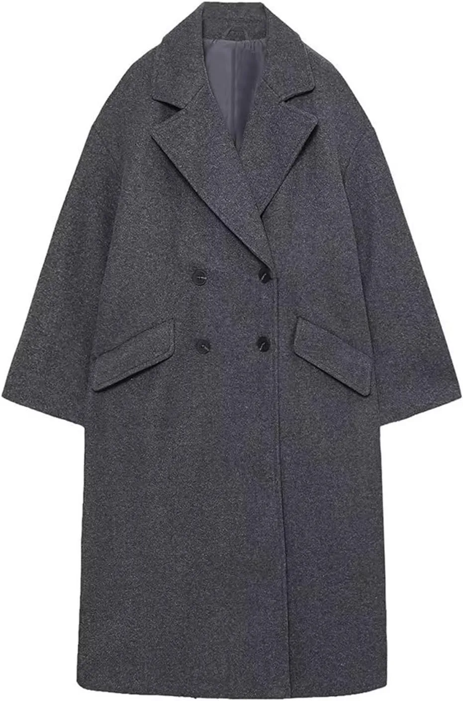 Trench Coats for Women Casual Wool Blend Fall Winter Warm Jacket Notch Lapel Single-Breasted Pea Coat With Pockets