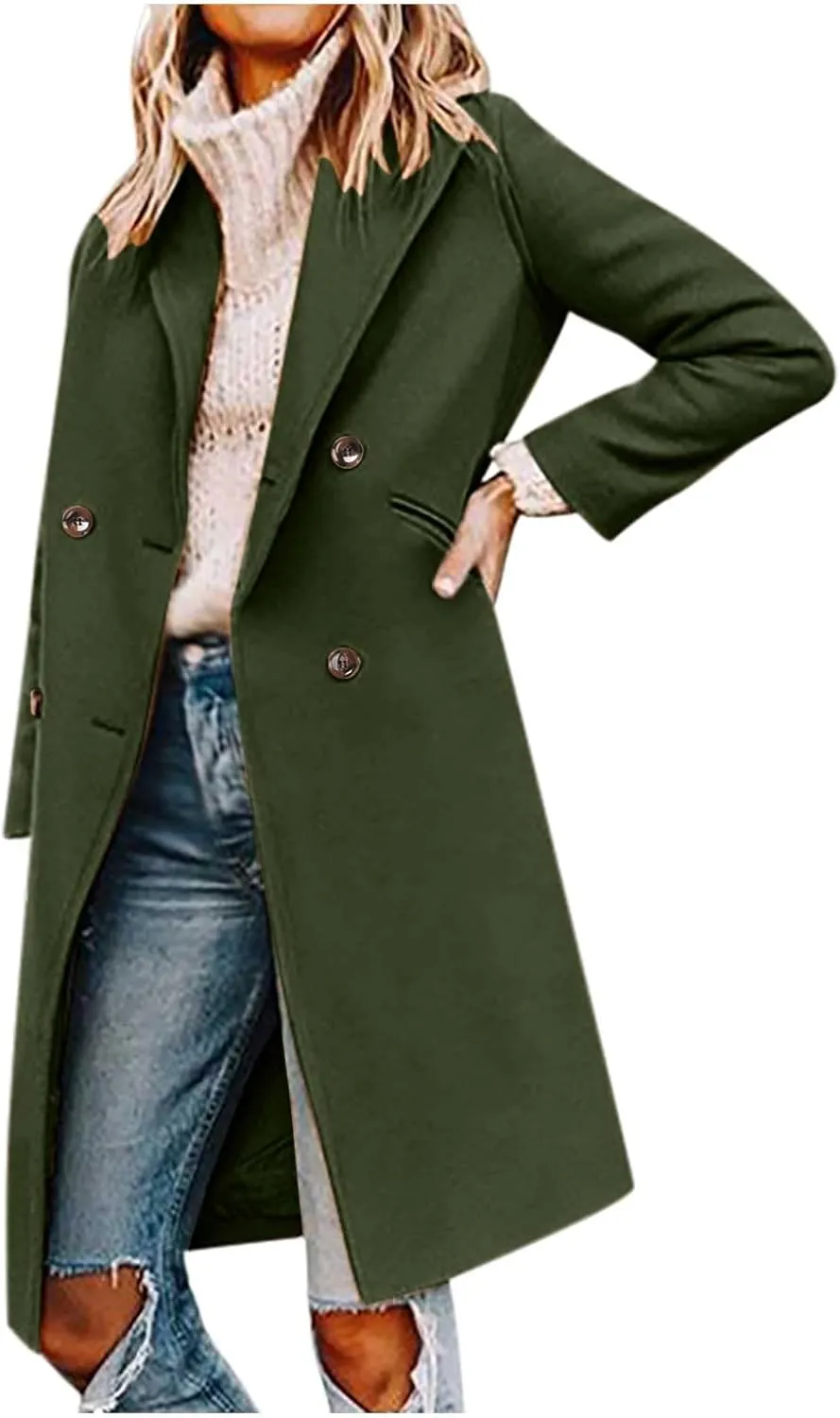 Trench Coats for Women Double Breasted Wool Blend Pea Coats Notched Lapel Collar Business Casual Long Jackets