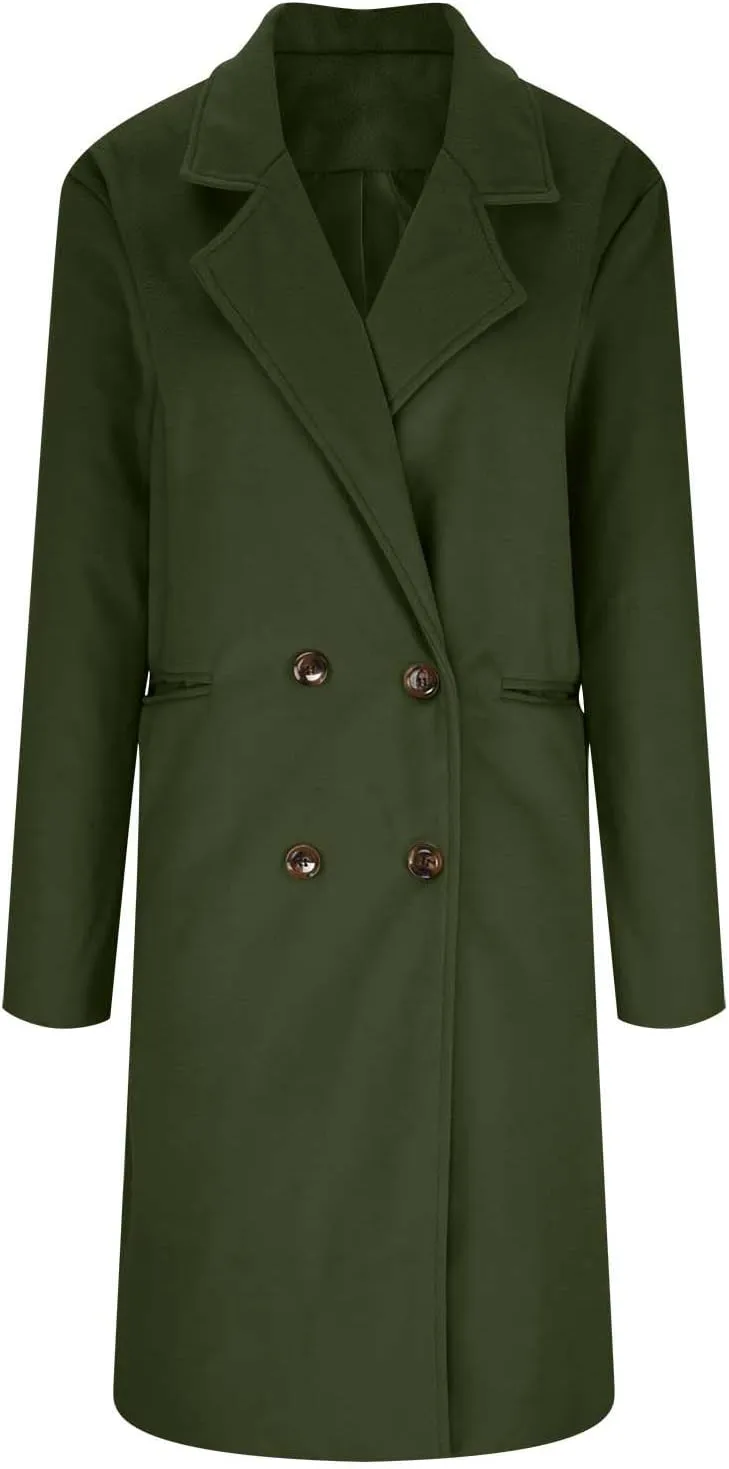 Trench Coats for Women Double Breasted Wool Blend Pea Coats Notched Lapel Collar Business Casual Long Jackets