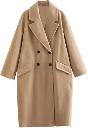 Trench Coats for Women Winter Wool Blend Pea Coat Casual Notched Lapel Collar Overcoat Long Jacket Outerwear