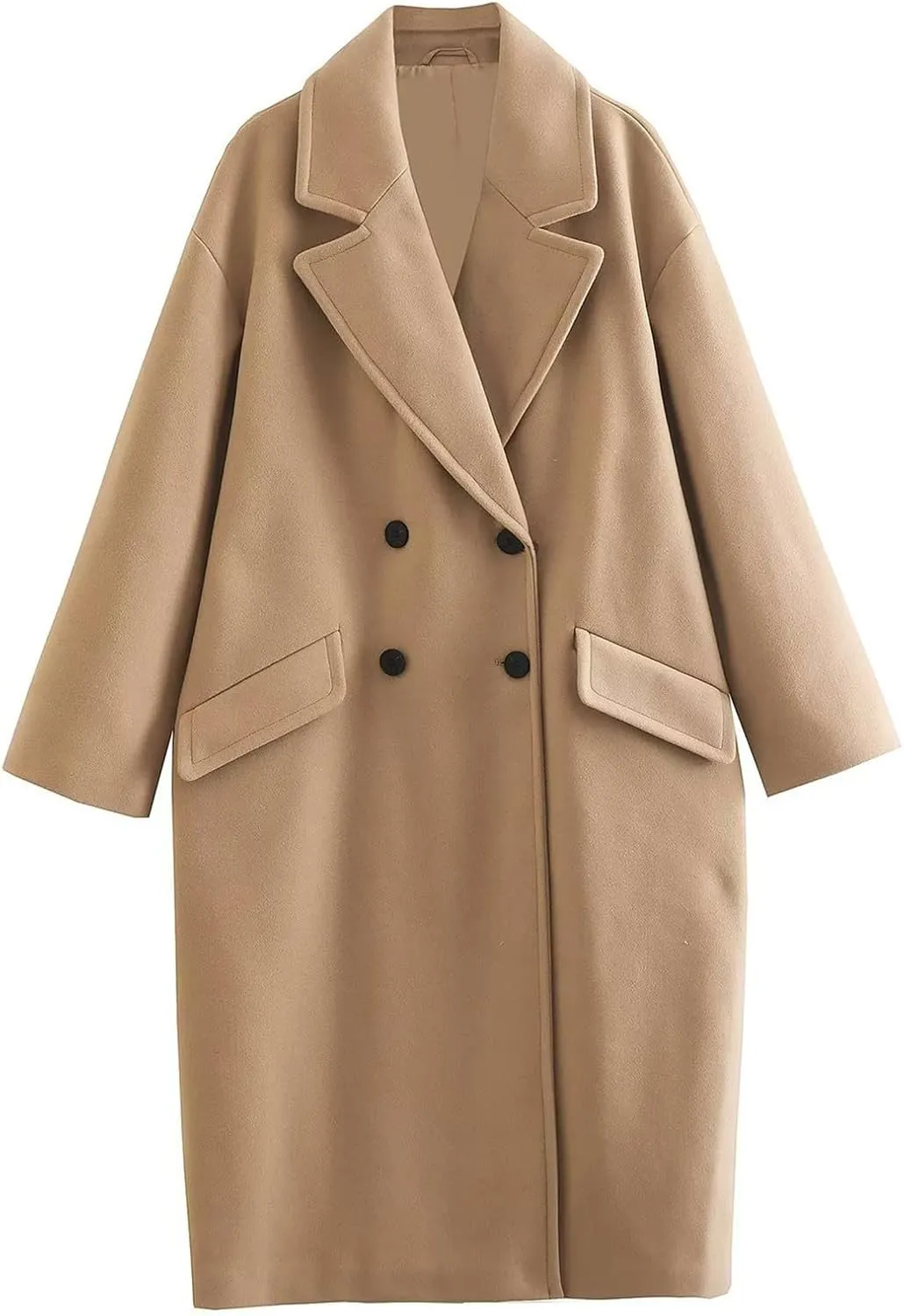 Trench Coats for Women Winter Wool Blend Pea Coat Casual Notched Lapel Collar Overcoat Long Jacket Outerwear