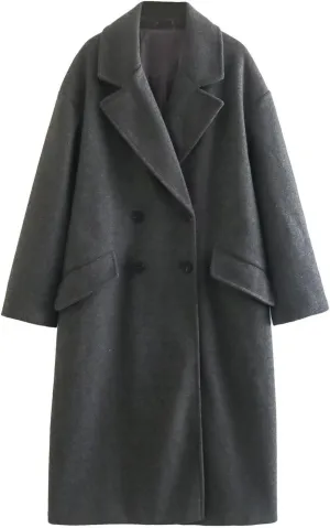 Trench Coats for Women Winter Wool Blend Pea Coat Casual Notched Lapel Collar Overcoat Long Jacket Outerwear