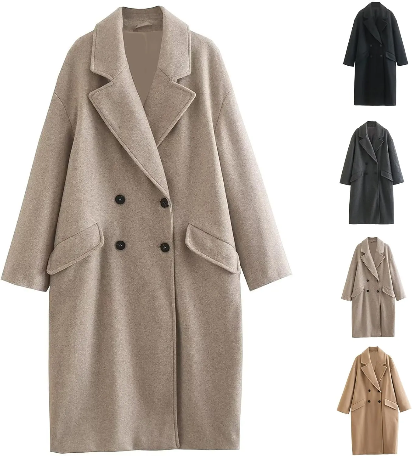 Trench Coats for Women Winter Wool Blend Pea Coat Casual Notched Lapel Collar Overcoat Long Jacket Outerwear