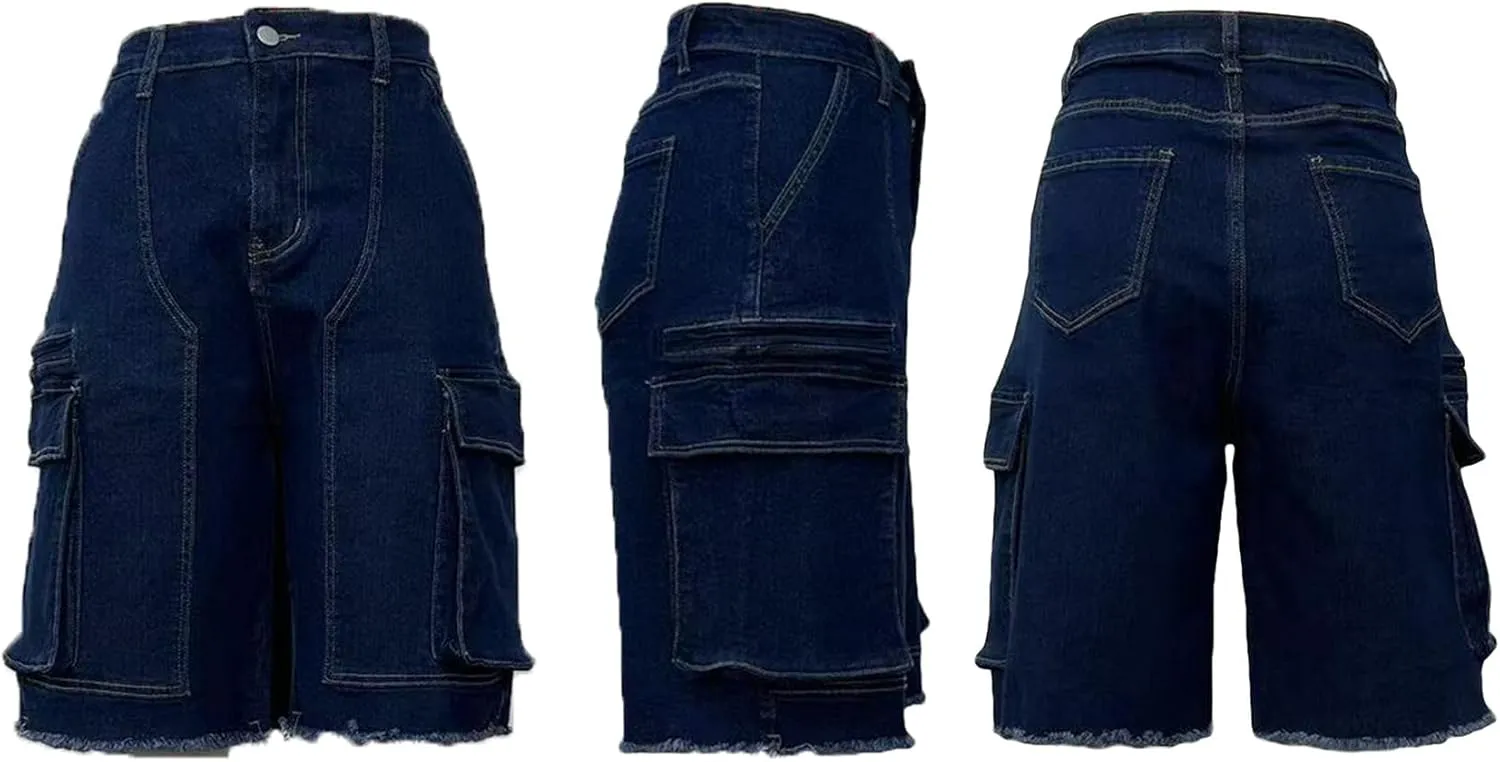 Unybwonn Women Denim Shorts High Waisted Distressed Straight Leg Cargo Shorts Casual Cargo Jean Shorts with Pockets
