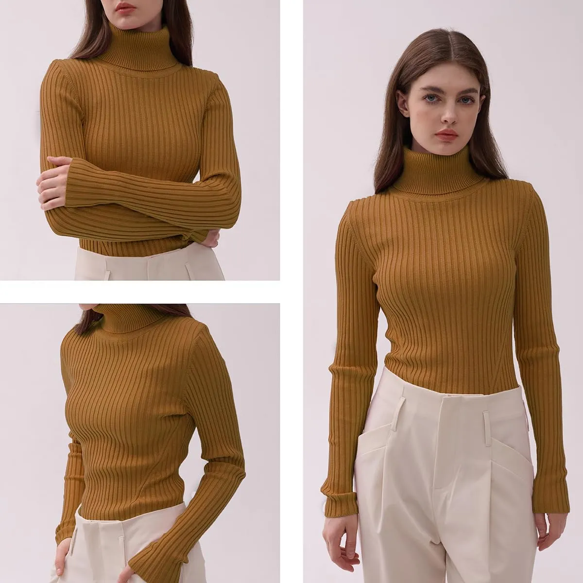 v28 Turtleneck Ribbed Sweaters for Women Cute Sexy Knitted Warm Fitted Sweater