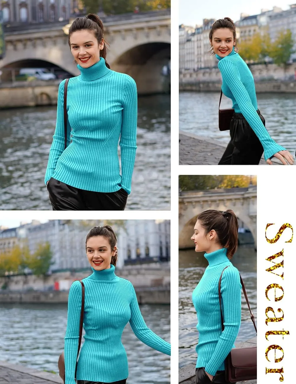 v28 Turtleneck Ribbed Sweaters for Women Cute Sexy Knitted Warm Fitted Sweater
