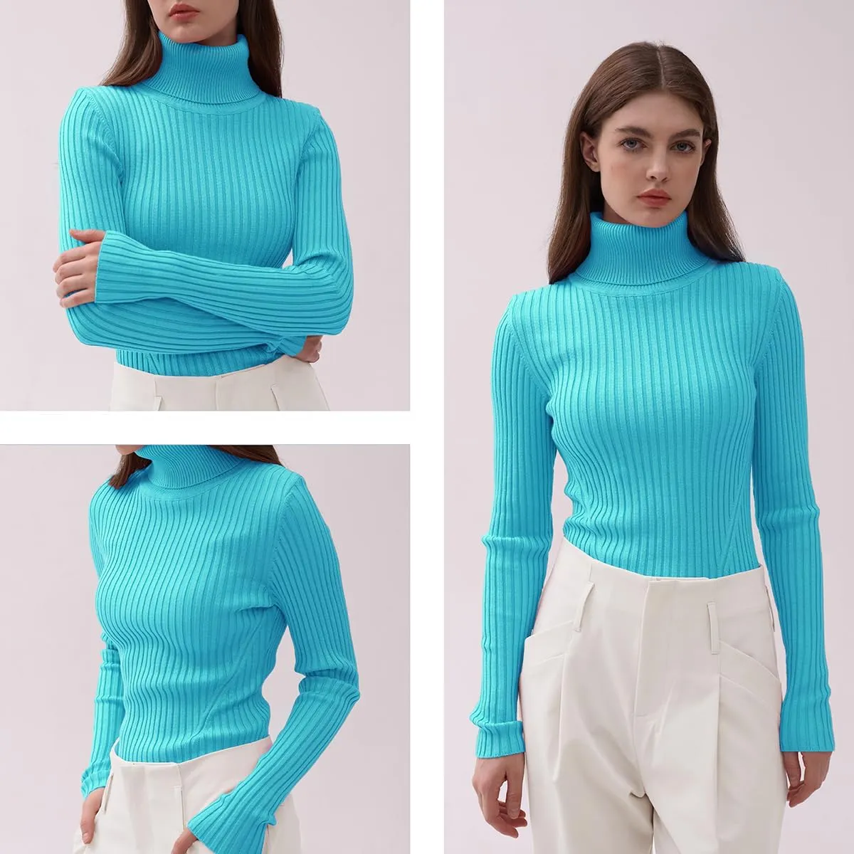 v28 Turtleneck Ribbed Sweaters for Women Cute Sexy Knitted Warm Fitted Sweater