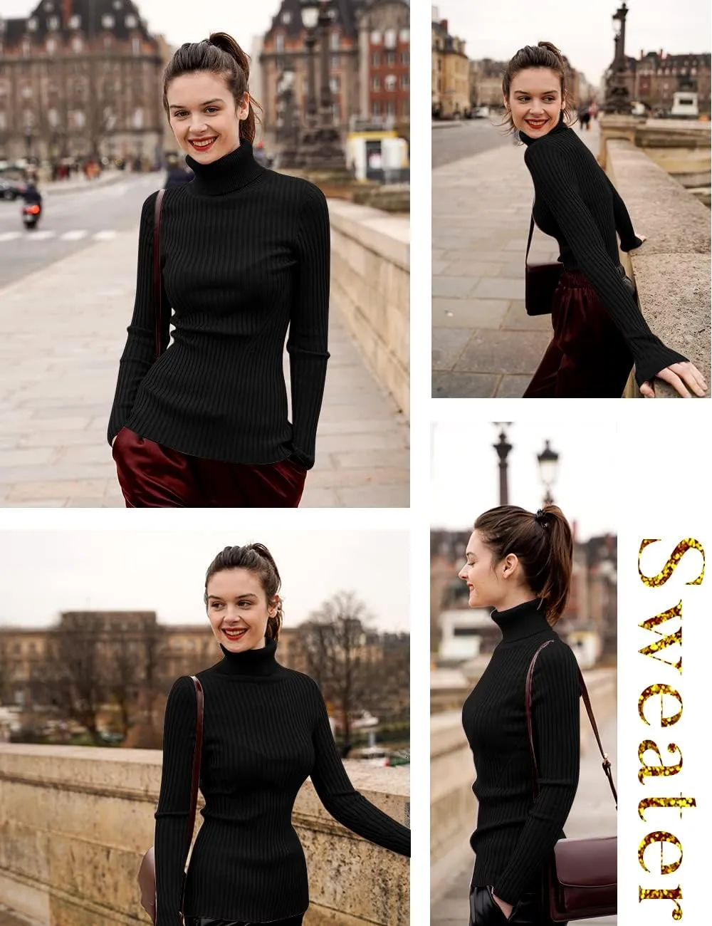 v28 Turtleneck Ribbed Sweaters for Women Cute Sexy Knitted Warm Fitted Sweater
