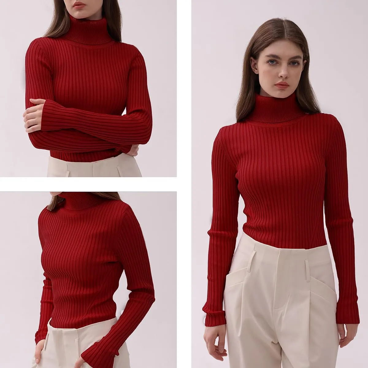 v28 Turtleneck Ribbed Sweaters for Women Cute Sexy Knitted Warm Fitted Sweater