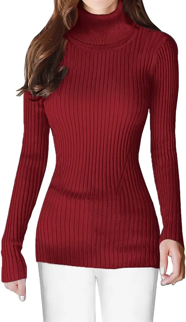 v28 Turtleneck Ribbed Sweaters for Women Cute Sexy Knitted Warm Fitted Sweater