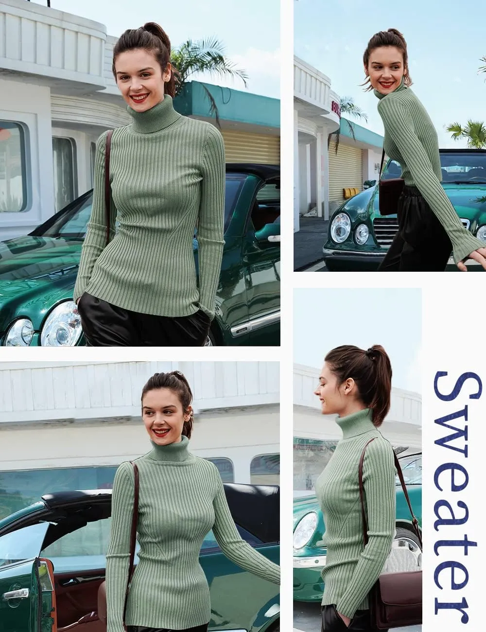 v28 Turtleneck Ribbed Sweaters for Women Cute Sexy Knitted Warm Fitted Sweater