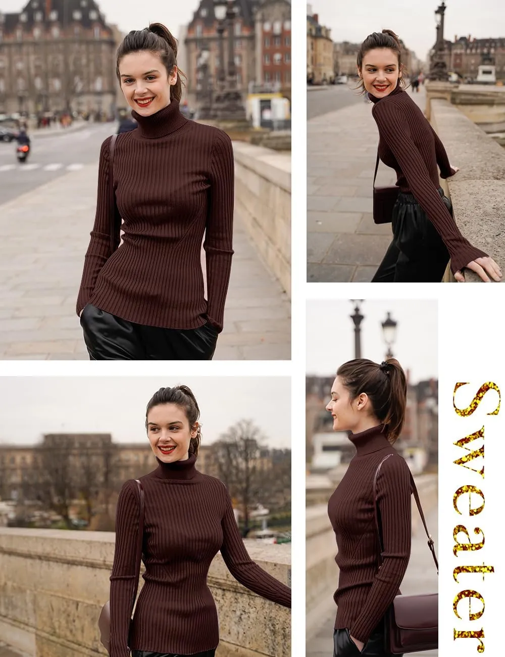 v28 Turtleneck Ribbed Sweaters for Women Cute Sexy Knitted Warm Fitted Sweater