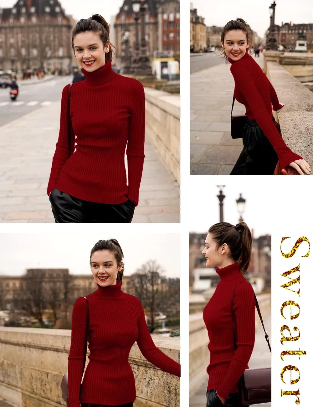 v28 Turtleneck Ribbed Sweaters for Women Cute Sexy Knitted Warm Fitted Sweater