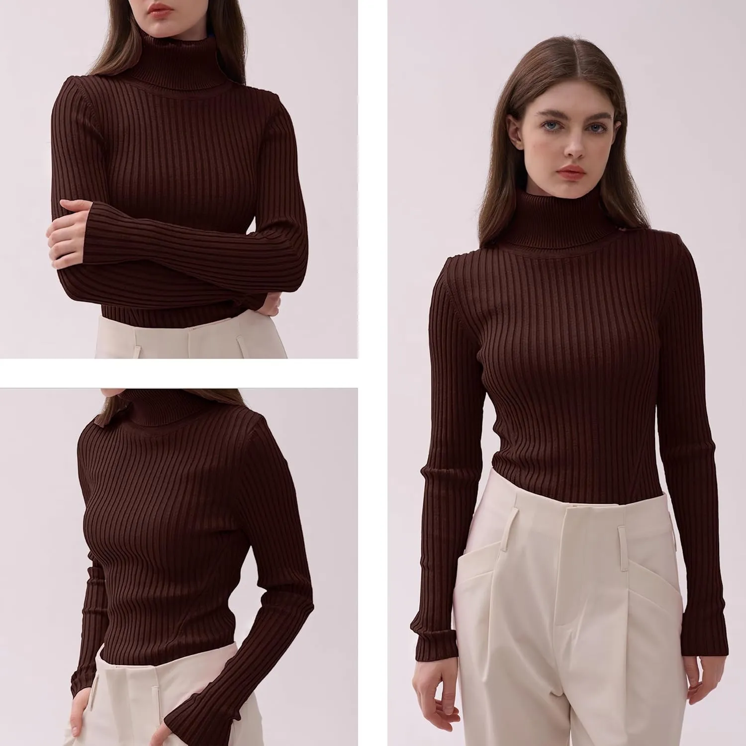 v28 Turtleneck Ribbed Sweaters for Women Cute Sexy Knitted Warm Fitted Sweater
