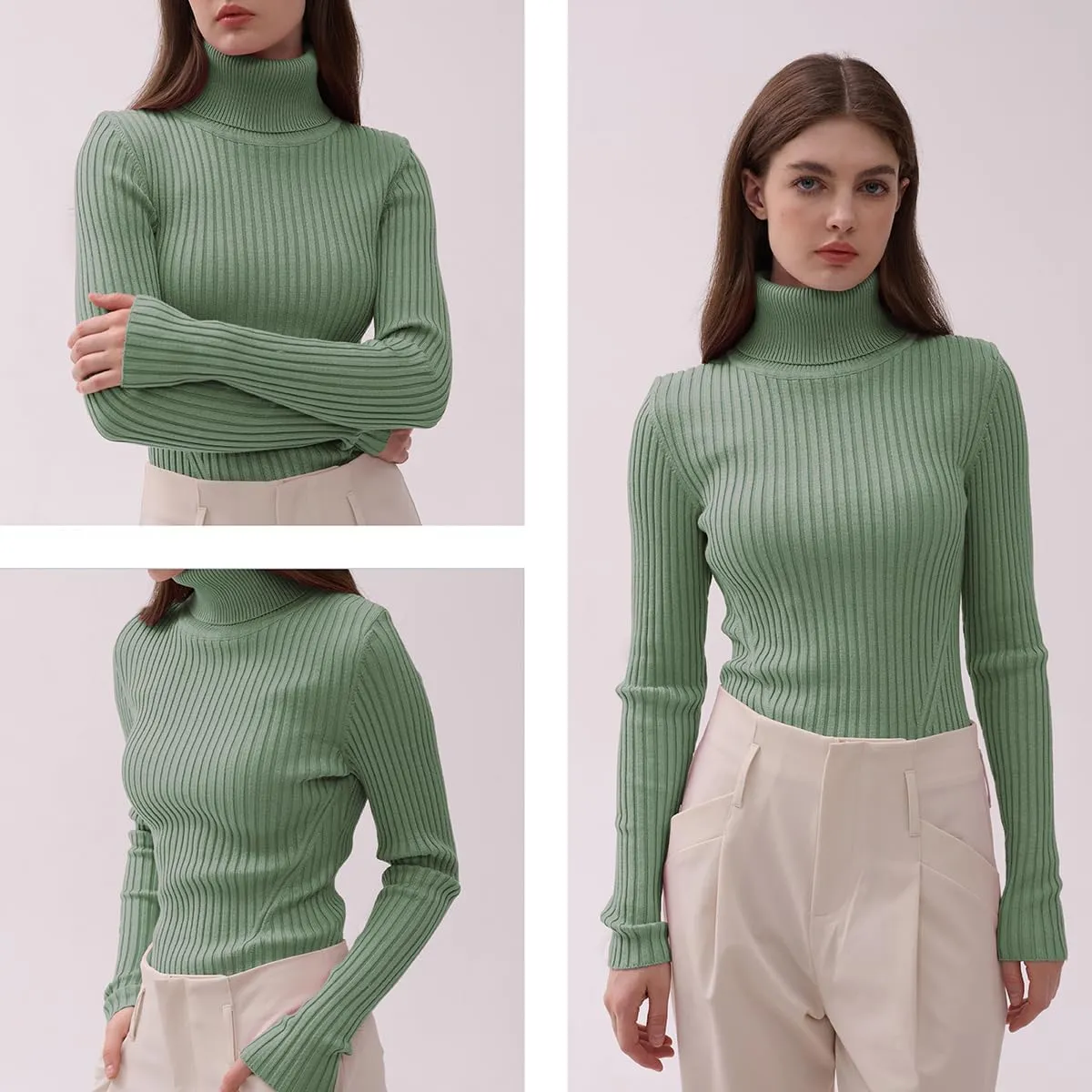 v28 Turtleneck Ribbed Sweaters for Women Cute Sexy Knitted Warm Fitted Sweater