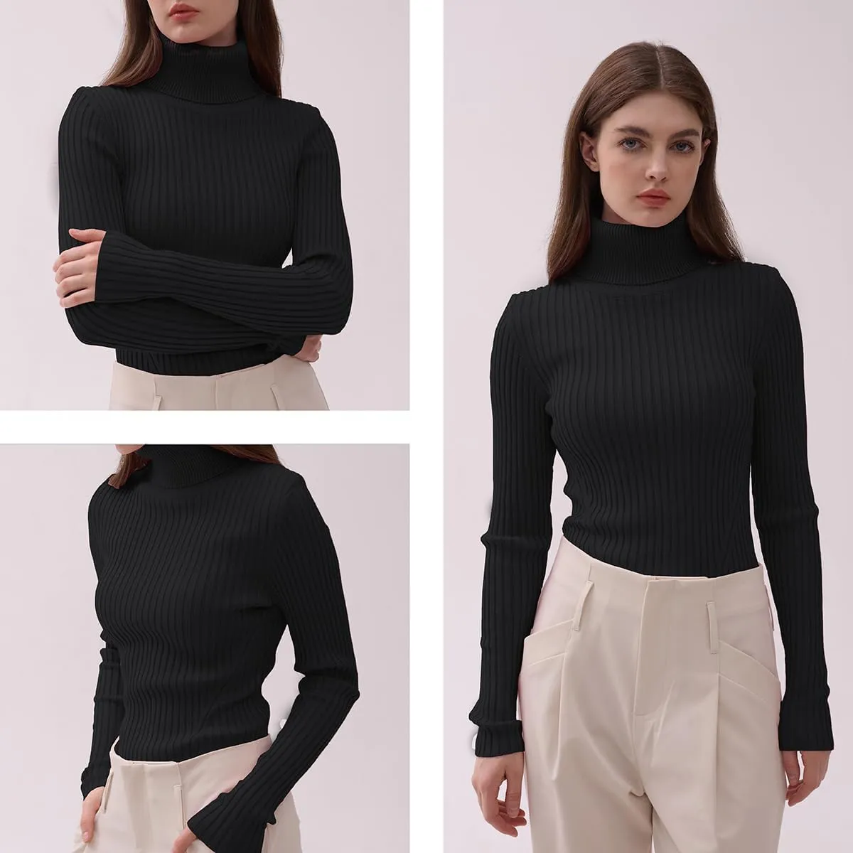 v28 Turtleneck Ribbed Sweaters for Women Cute Sexy Knitted Warm Fitted Sweater