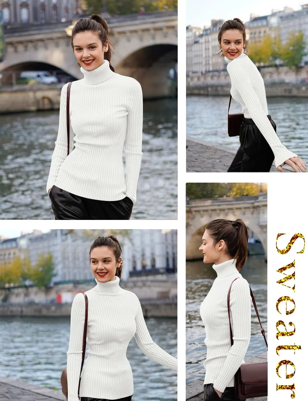 v28 Turtleneck Ribbed Sweaters for Women Cute Sexy Knitted Warm Fitted Sweater