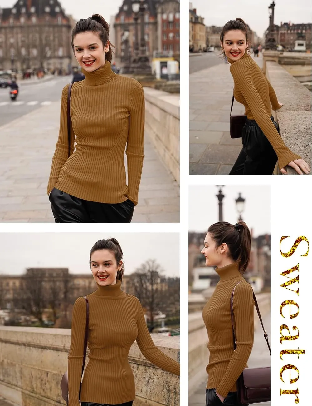 v28 Turtleneck Ribbed Sweaters for Women Cute Sexy Knitted Warm Fitted Sweater