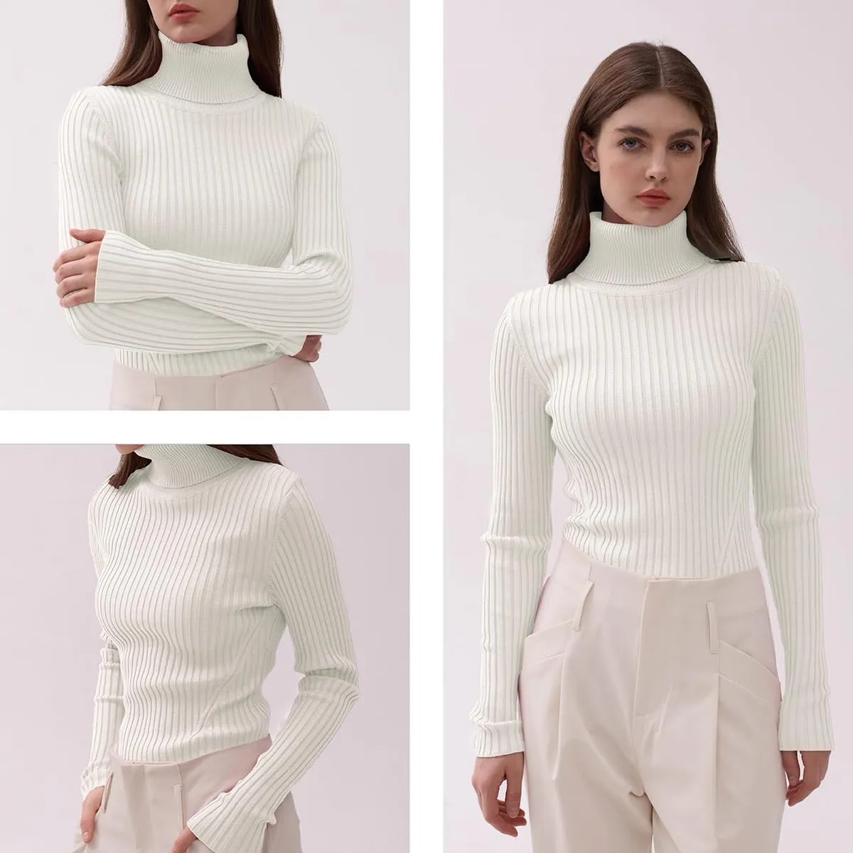 v28 Turtleneck Ribbed Sweaters for Women Cute Sexy Knitted Warm Fitted Sweater