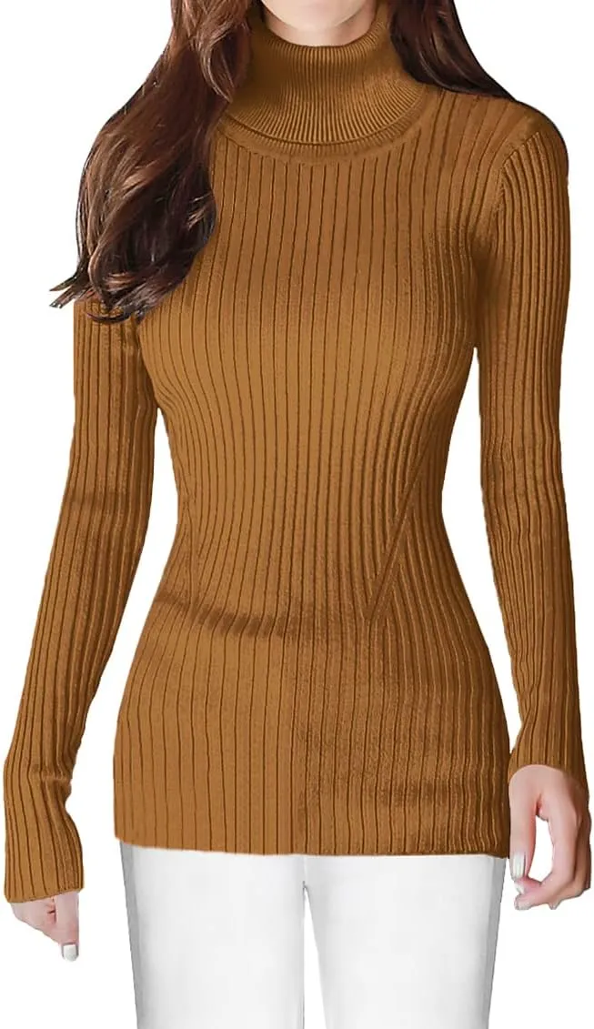 v28 Turtleneck Ribbed Sweaters for Women Cute Sexy Knitted Warm Fitted Sweater