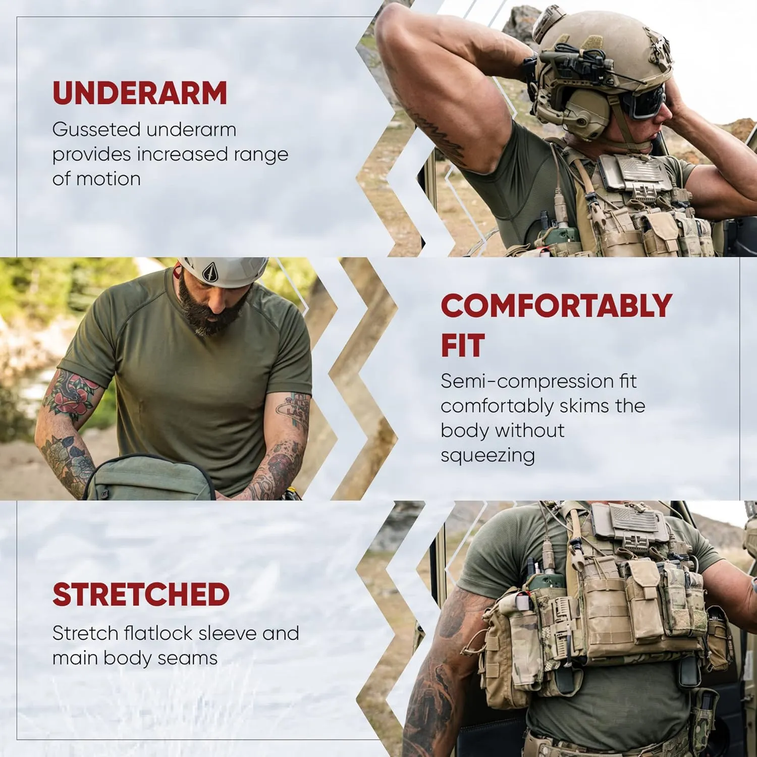 Vertx Mens Short Sleeve Tactical T Shirt for Athletic, Workout, Police, Pull On Longline Style, Semi Compression Fit
