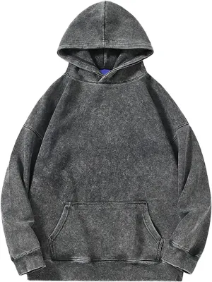 Vintage Hoodies for Women Trendy Preppy Long Sleeve Hooded Oversized Drop Shoulder Pullovers Loose Solid Sweatshirts