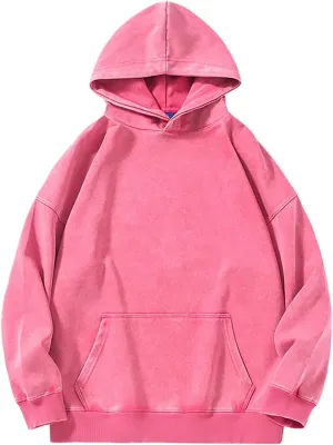 Vintage Hoodies for Women Trendy Preppy Long Sleeve Hooded Oversized Drop Shoulder Pullovers Loose Solid Sweatshirts