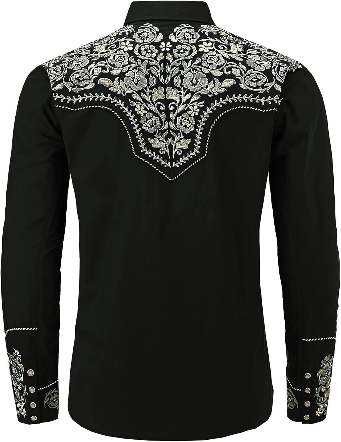 Western Embroidered Cowboy Shirts for Men, Casual Button Down Long Sleeve Shirt Floral Design Retro Shirt