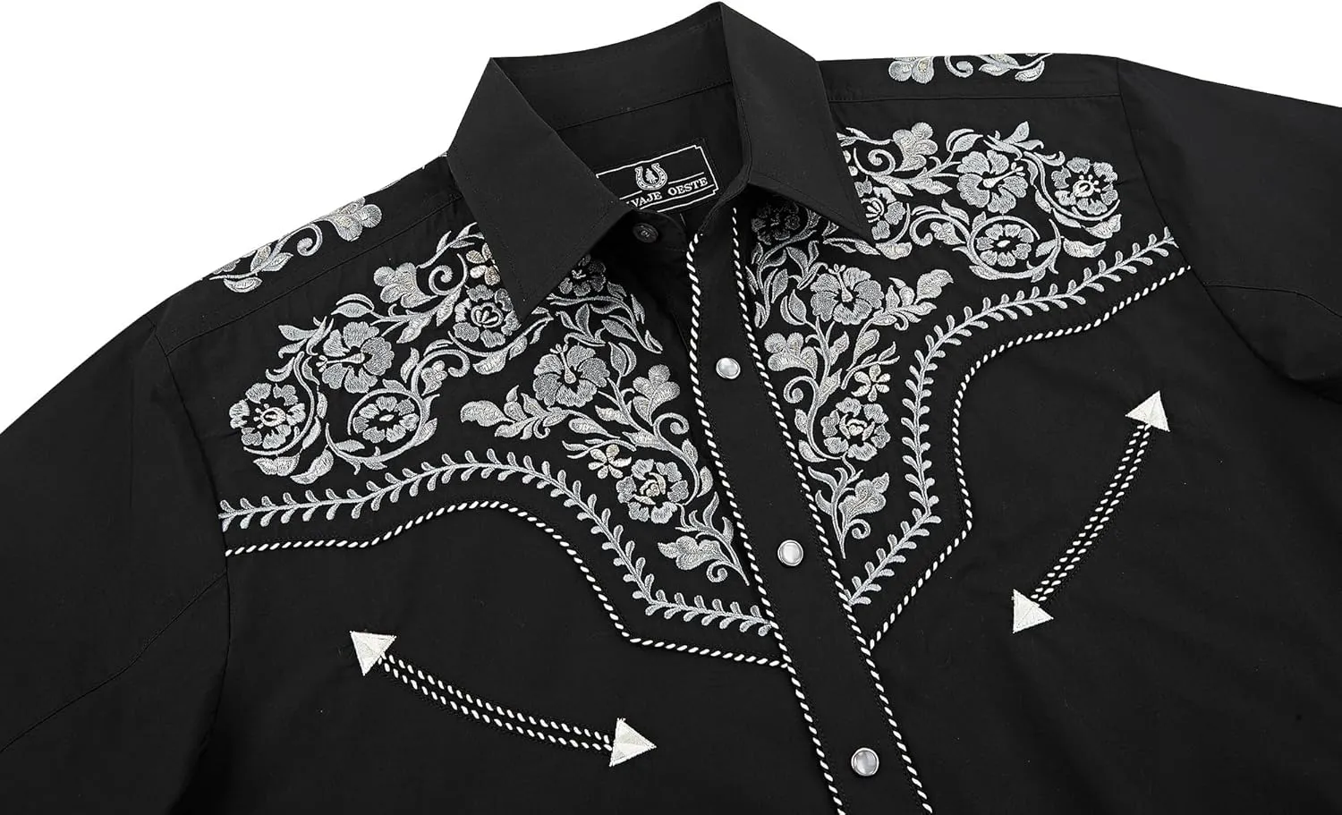 Western Embroidered Cowboy Shirts for Men, Casual Button Down Long Sleeve Shirt Floral Design Retro Shirt