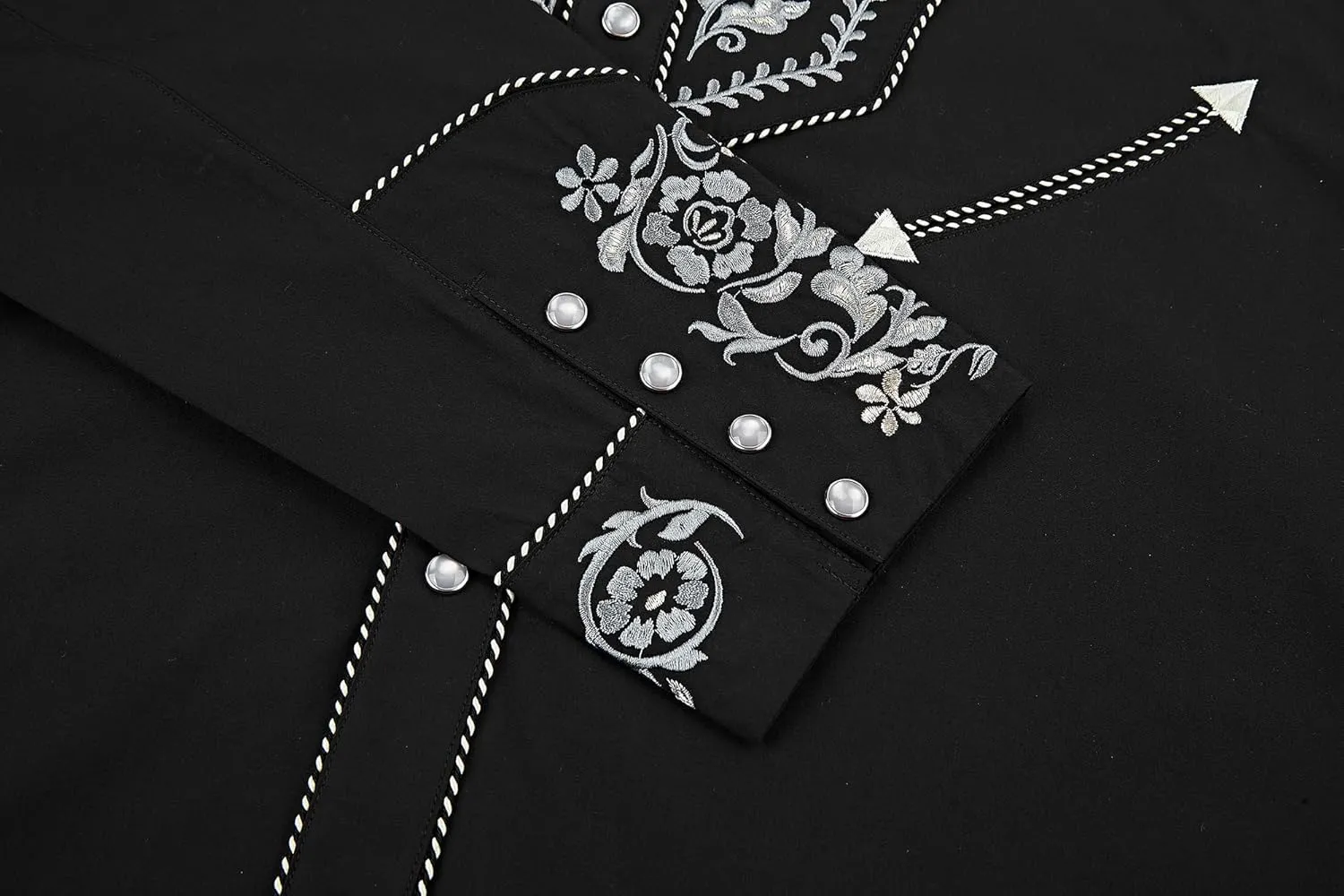 Western Embroidered Cowboy Shirts for Men, Casual Button Down Long Sleeve Shirt Floral Design Retro Shirt