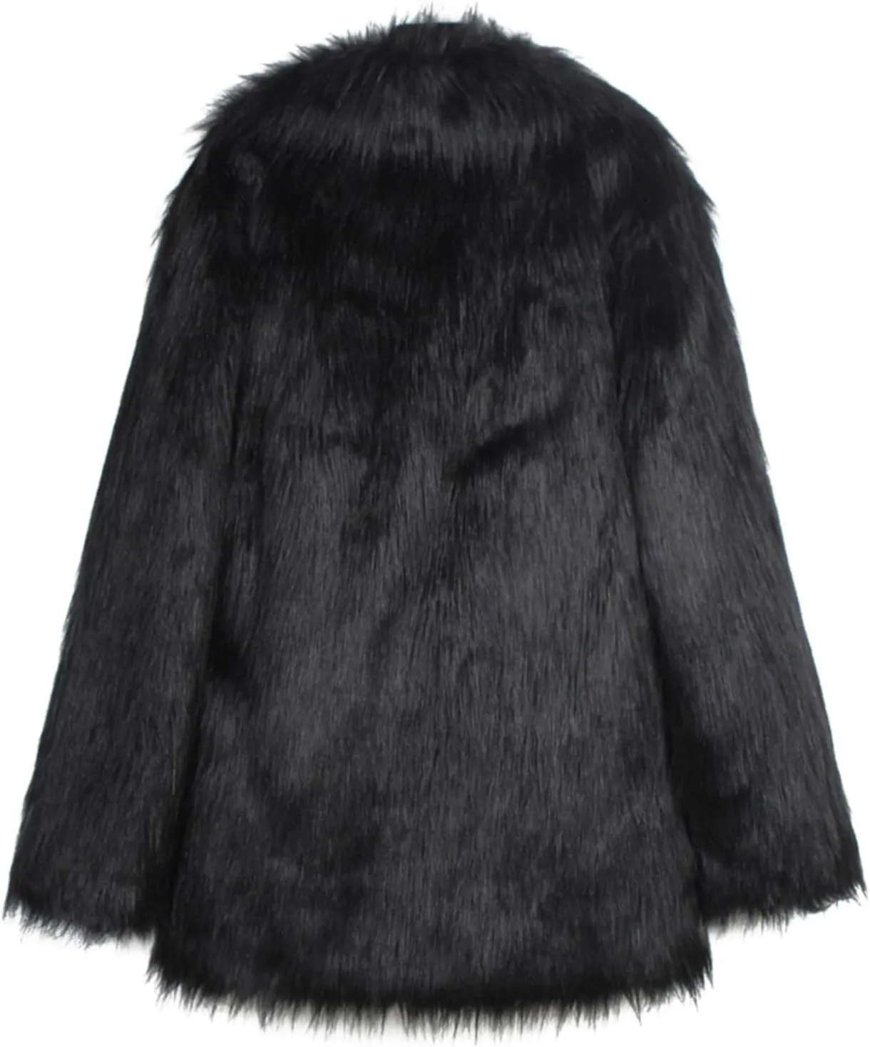 White Faux Fur Coat For Women Mid Length Hooded Cardigan Open Front Outerwear Winter Warm Coats Fur Jackets For
