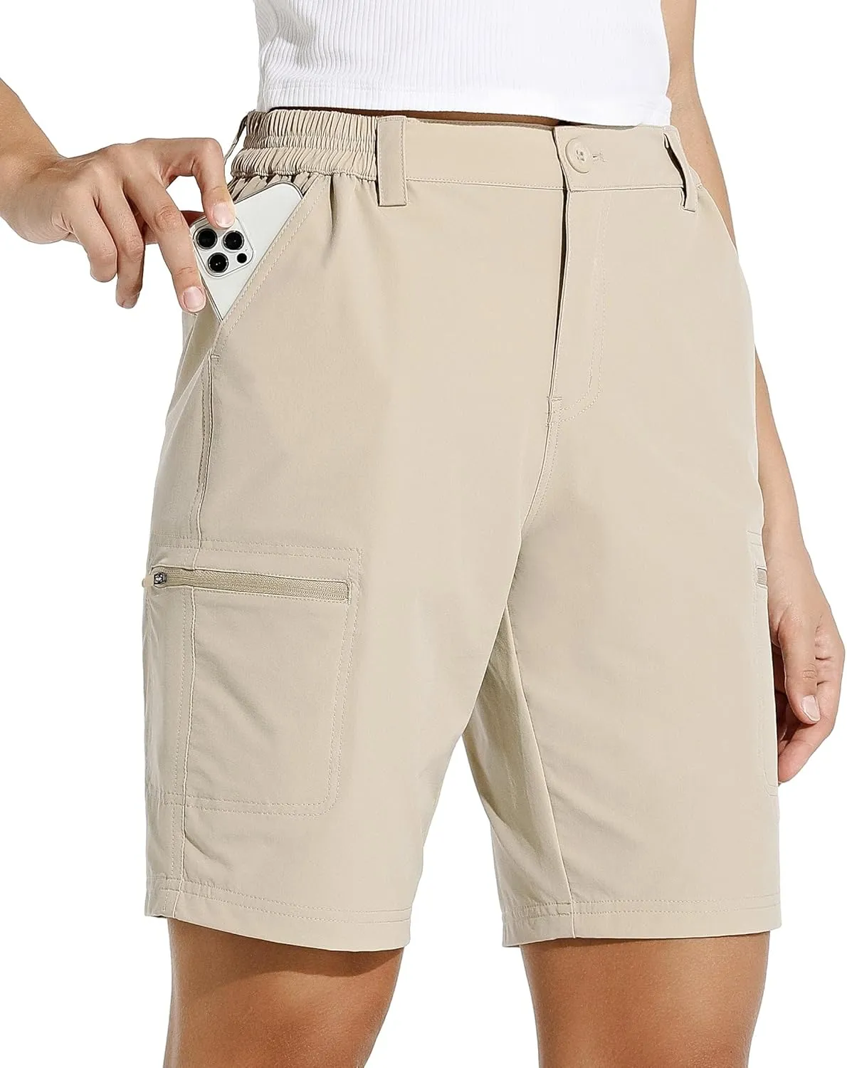 Willit Women's 10" Hiking Cargo Shorts Stretch Golf Active Long Shorts Quick Dry Outdoor Summer Shorts