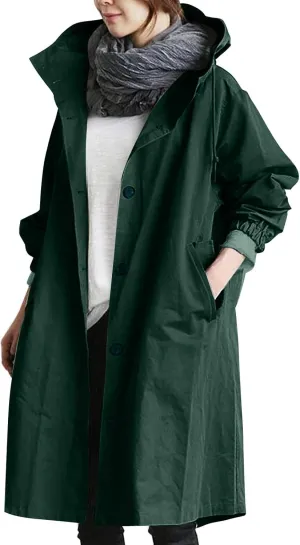 Windproof Classic Hooded Coat Outwear Womens Elegant Windbreaker Wild Winter Women'S Womens Oversized Long Trench