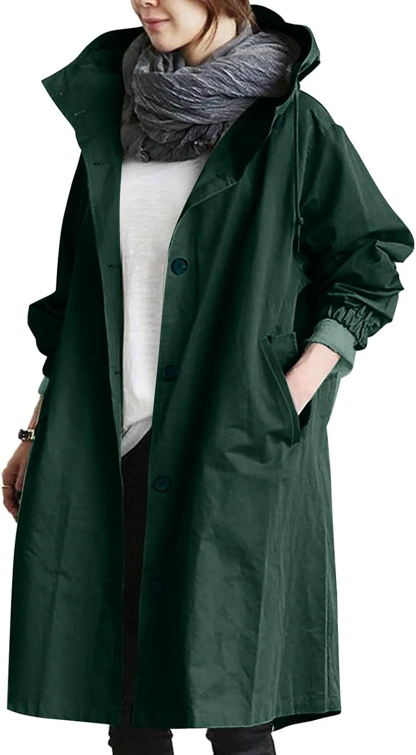 Windproof Classic Hooded Coat Outwear Womens Elegant Windbreaker Wild Winter Women'S Womens Oversized Long Trench